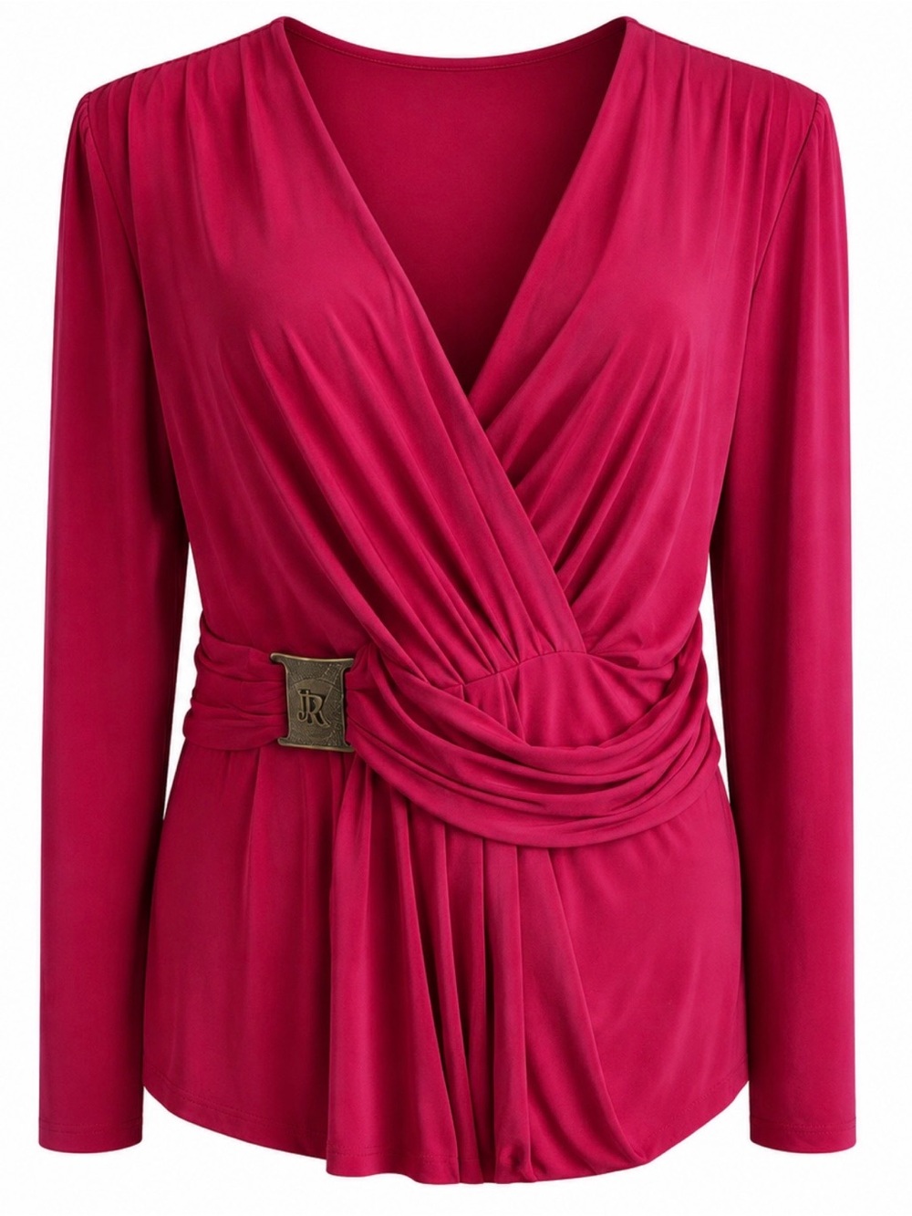 Joseph Ribkoff Berry Red Draped Wrap Buckle Top Size 12